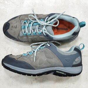 Merrell low hiking shoes women's 9.5 gray teal Castle Rock/Lagoon waterproof
